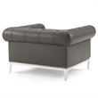 Pemberly Row Tufted Leather Armchairs in Gray with Steel Frame (Set of 2)