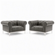 Pemberly Row Tufted Leather Armchairs in Gray with Steel Frame (Set of 2)