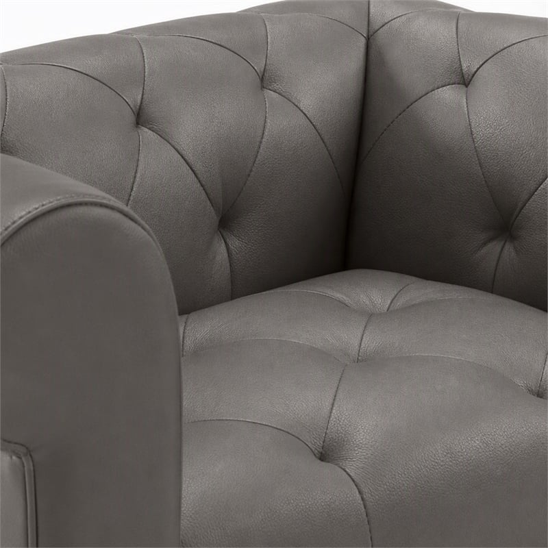 Pemberly Row Tufted Leather Armchairs in Gray with Steel Frame (Set of 2)