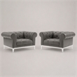 Pemberly Row Tufted Leather Armchairs in Gray with Steel Frame (Set of 2)