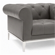 Pemberly Row Tufted Leather Armchairs in Gray with Steel Frame (Set of 2)