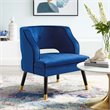 Pemberly Row Button Tufted Velvet Armchair with Wooden Legs in Navy