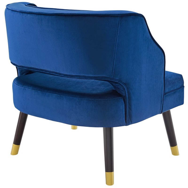 Pemberly Row Button Tufted Velvet Armchair with Wooden Legs in Navy