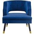 Pemberly Row Button Tufted Velvet Armchair with Wooden Legs in Navy