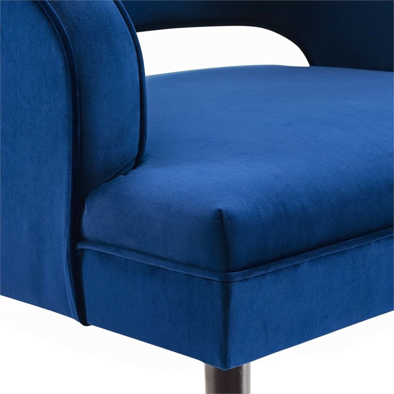 Pemberly Row Button Tufted Velvet Armchair with Wooden Legs in Navy