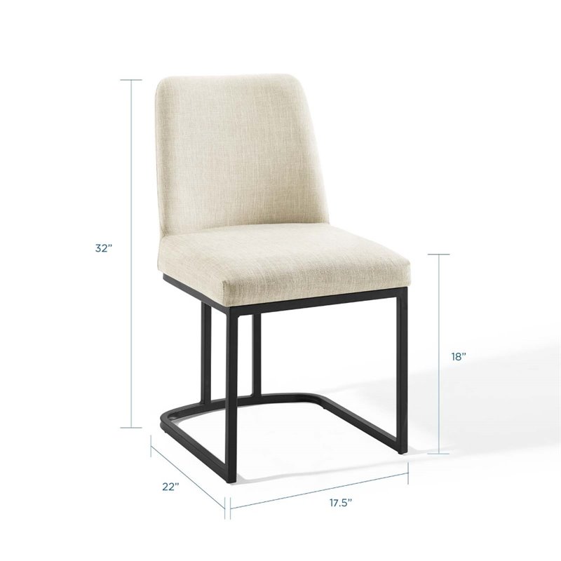 Pemberly Row Sled Base Dining Side Chair in Black and Beige Fabric