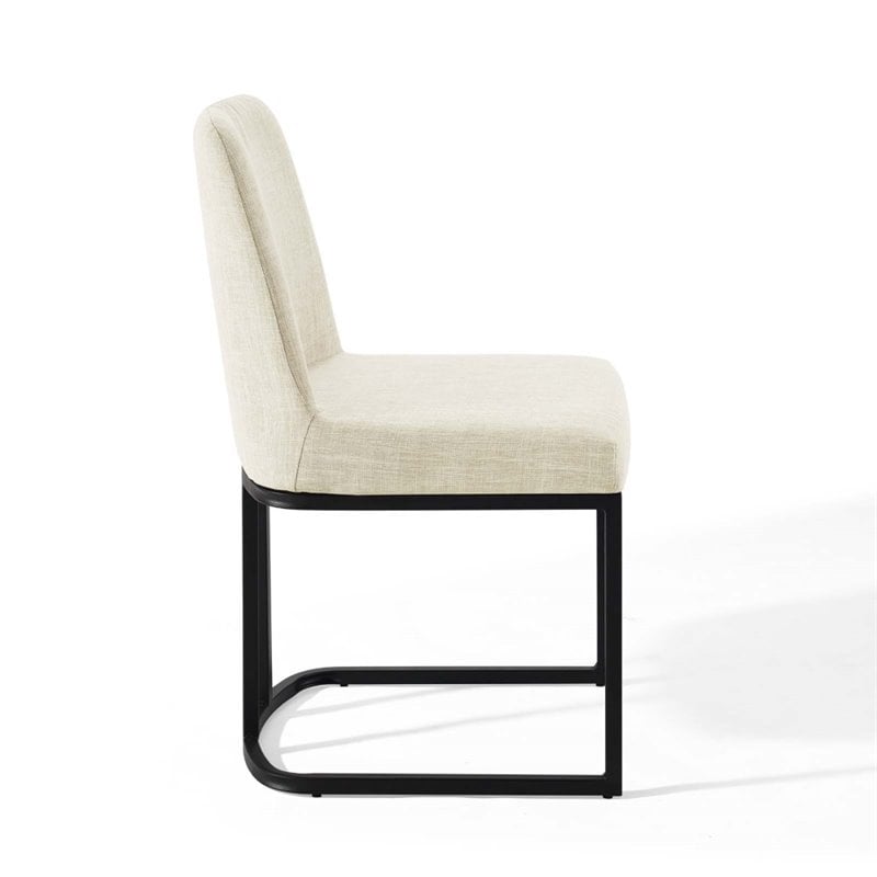 Pemberly Row Sled Base Dining Side Chair in Black and Beige Fabric