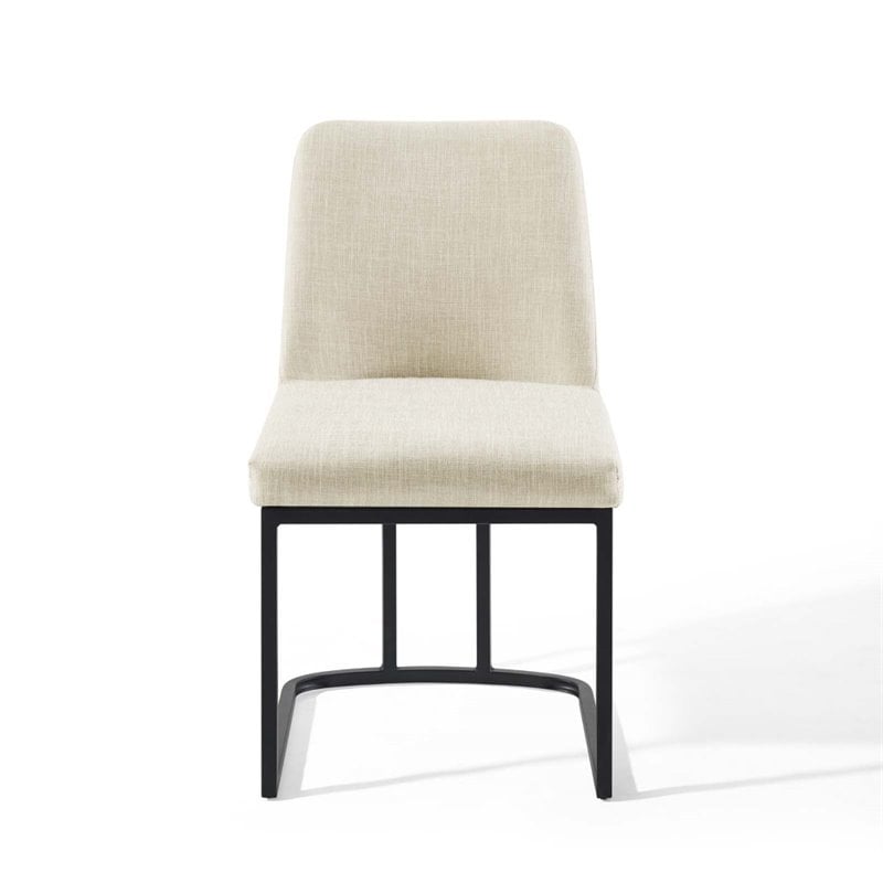 Pemberly Row Sled Base Dining Side Chair in Black and Beige Fabric