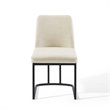 Pemberly Row Sled Base Dining Side Chair in Black and Beige Fabric