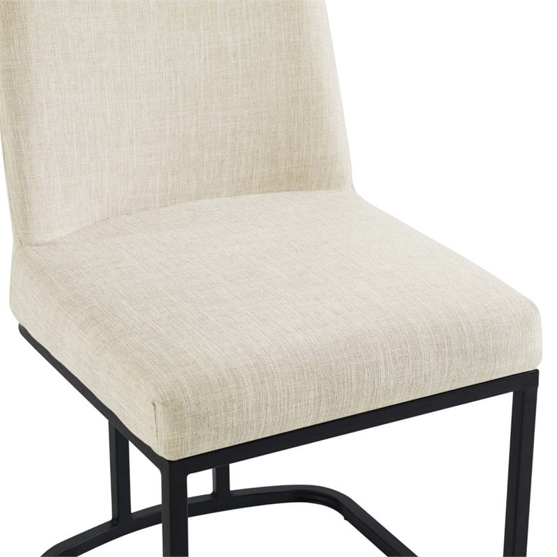 Pemberly Row Sled Base Dining Side Chair in Black and Beige Fabric