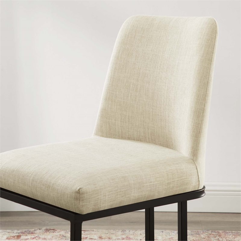 Pemberly Row Sled Base Dining Side Chair in Black and Beige Fabric