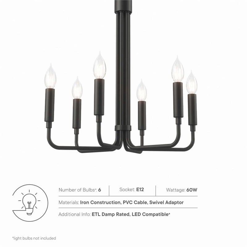 Pemberly Row 6-Light Modern Iron Metal Chandelier in Black Finish