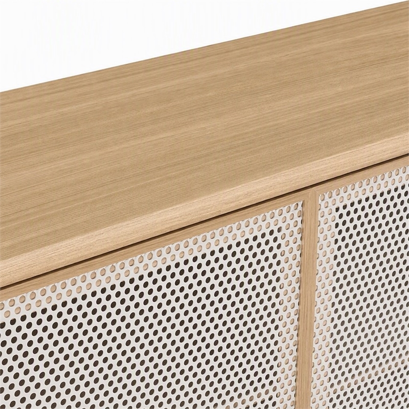 Pemberly Row Oak Wood Grain Laminate Sideboard with Mesh Doors