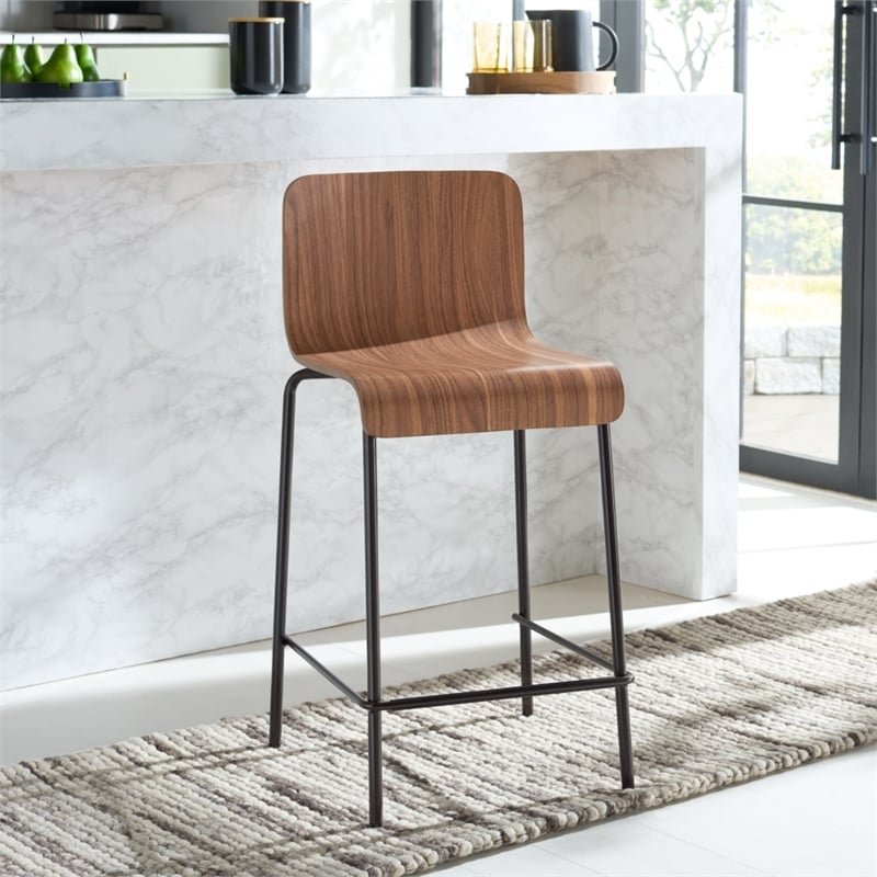 Pemberly Row Metal and Wood Counter Stool in Brown and Black