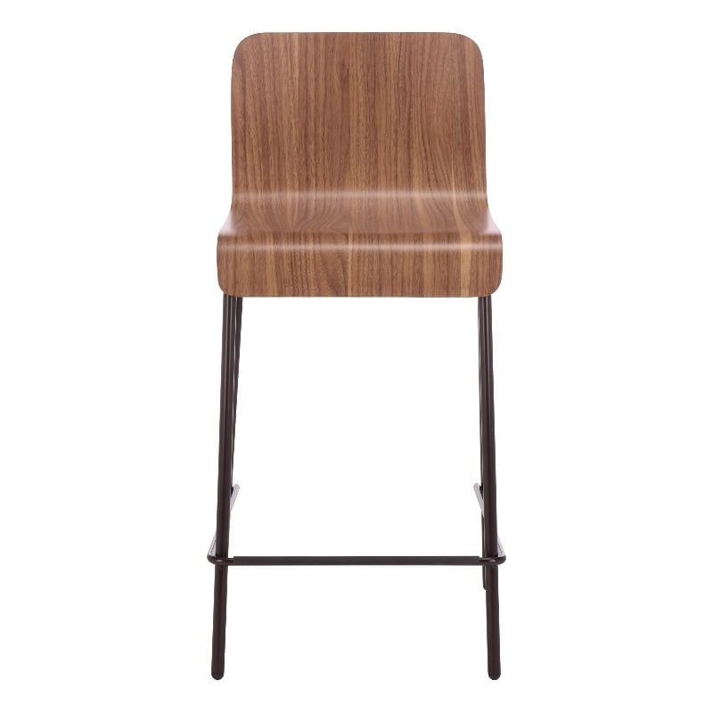 Pemberly Row Metal and Wood Counter Stool in Brown and Black