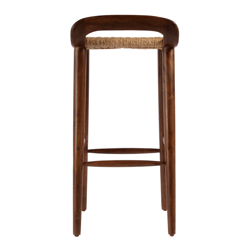 Pemberly Row Luna Wood and Jute Woven Counter Stool in Brown Finish