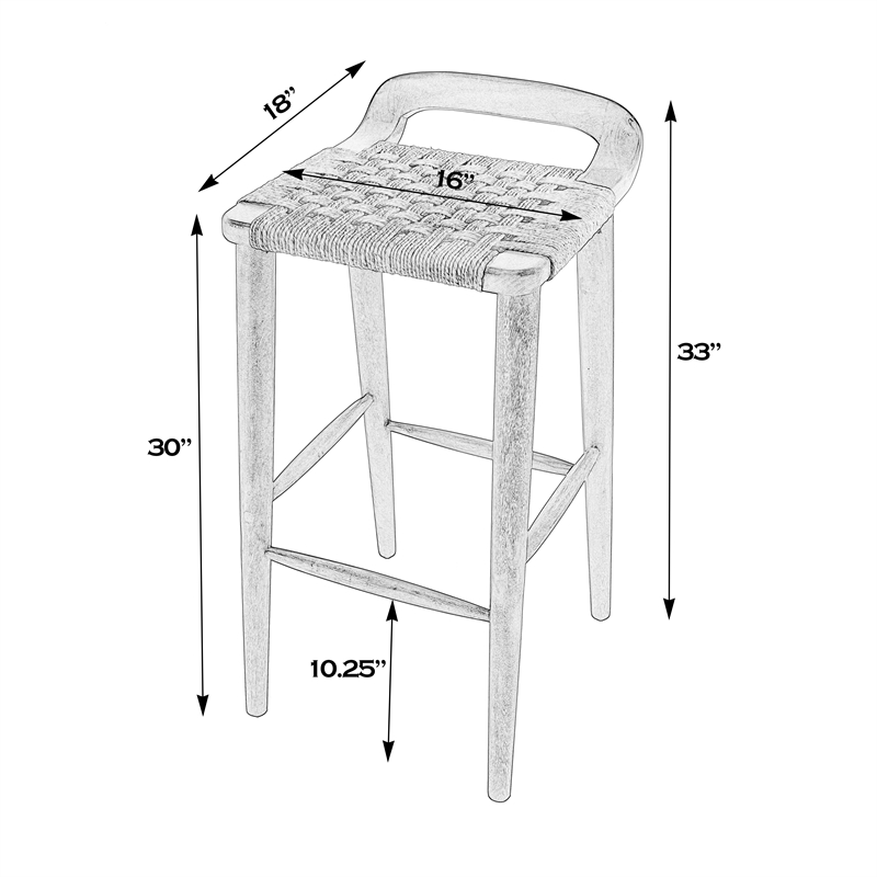 Pemberly Row Luna Wood and Jute Woven Counter Stool in Brown Finish