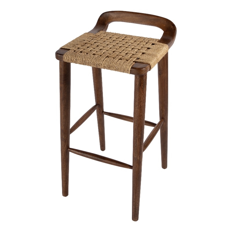 Pemberly Row Luna Wood and Jute Woven Counter Stool in Brown Finish