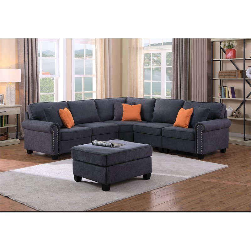 Pemberly Row Woven Fabric U-Shaped Sectional Sofa in Dark Gray