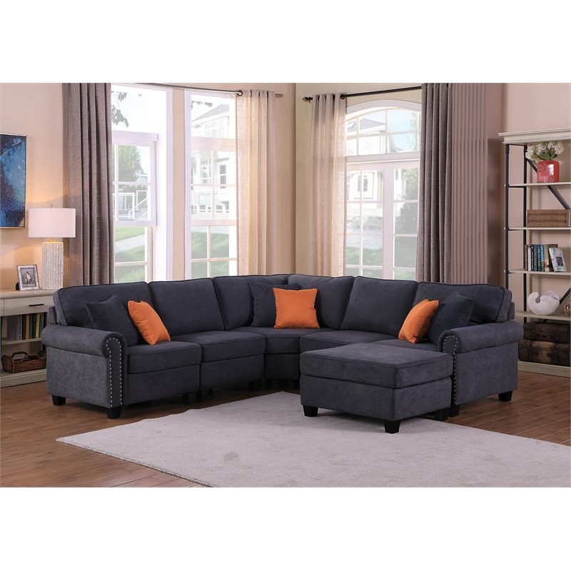 Pemberly Row Woven Fabric U-Shaped Sectional Sofa in Dark Gray