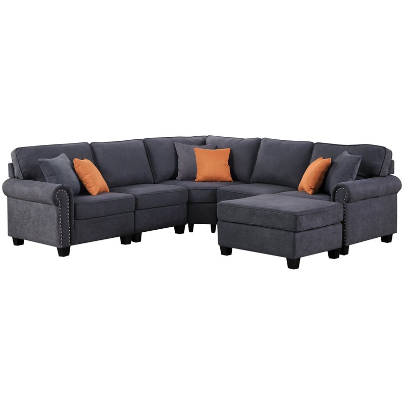 Pemberly Row Woven Fabric U-Shaped Sectional Sofa in Dark Gray