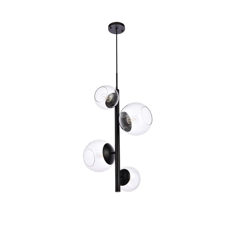 Pemberly Row 4-Light Black Pendant Lamp with Clear Glass Shades