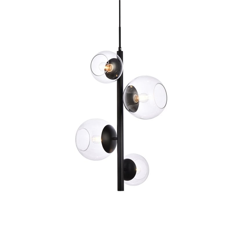 Pemberly Row 4-Light Black Pendant Lamp with Clear Glass Shades