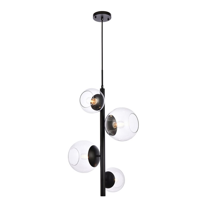 Pemberly Row 4-Light Black Pendant Lamp with Clear Glass Shades