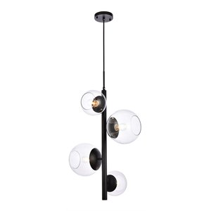 Pemberly Row 4-Light Black Pendant Lamp with Clear Glass Shades