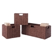 Pemberly Row 3-Piece Foldable Rope Rattan Basket Set in Walnut Finish