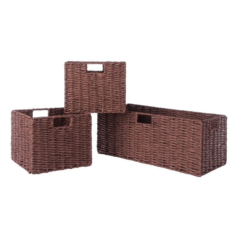 Pemberly Row 3-Piece Foldable Rope Rattan Basket Set in Walnut Finish