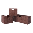 Pemberly Row 3-Piece Foldable Rope Rattan Basket Set in Walnut Finish