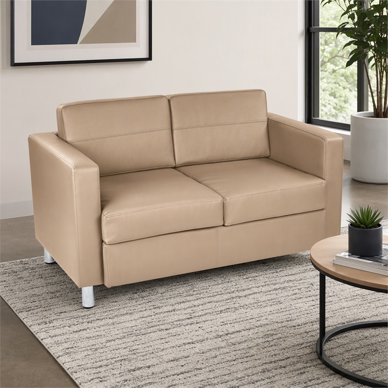 Pemberly Row Pacific Loveseat in Dillon Buff Cream Faux Leather