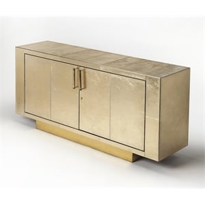 Pemberly Row 70.5&quotW Leather Buffet Sideboard in Gold Finish