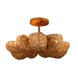 Pemberly Row Natural Mango Wood Bead Semi-Flush Mount in Antique Brass