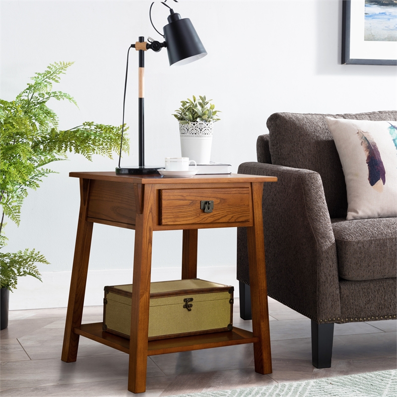 Pemberly Row Solid Wood Nightstand with 1 Drawer in Russet Brown