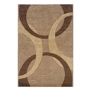 Pemberly Row 60&quotW Fabric Area Rug in Tan and Brown Finish