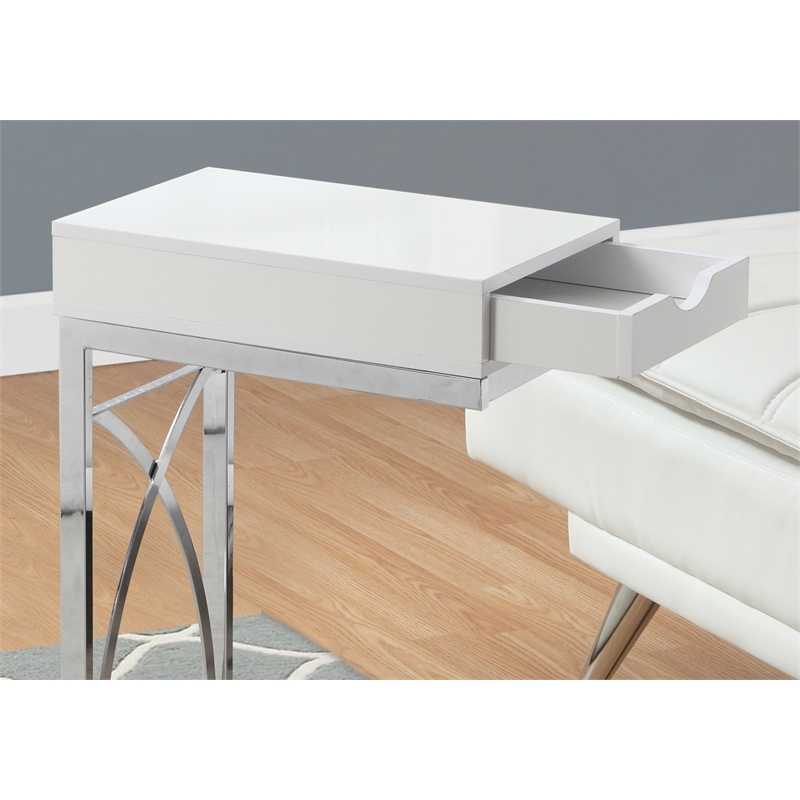 Pemberly Row C-Shaped End Side Table with Glossy White Finish and Drawer