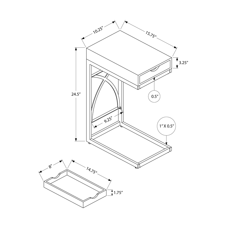 Pemberly Row C-Shaped End Side Table with Glossy White Finish and Drawer