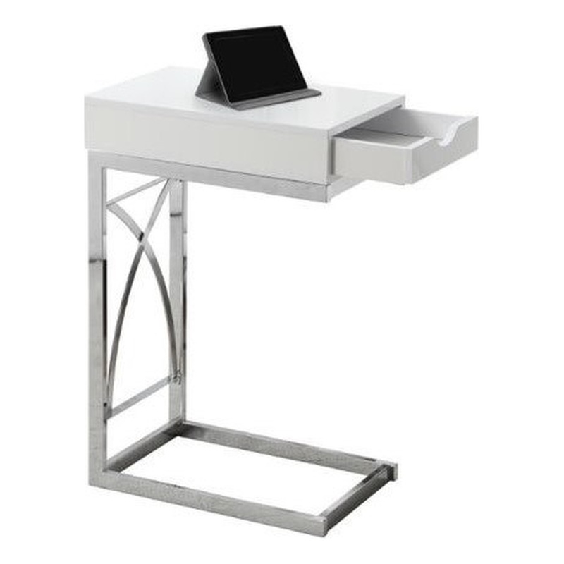 Pemberly Row C-Shaped End Side Table with Glossy White Finish and Drawer