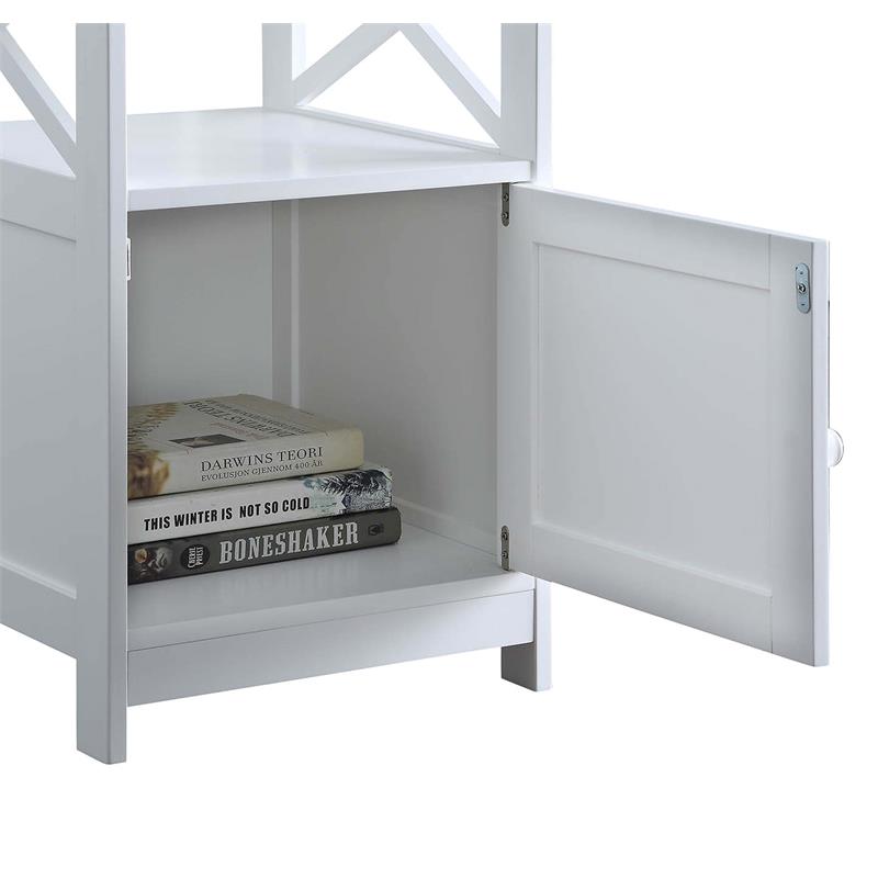 Pemberly Row Oxford End Table with Cabinet and Bottom Shelf in White Wood