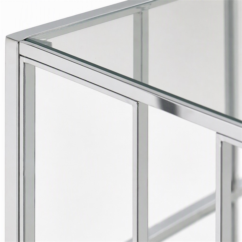 Pemberly Row Mission Glass End Table with Chrome Frame and 2 Tiers
