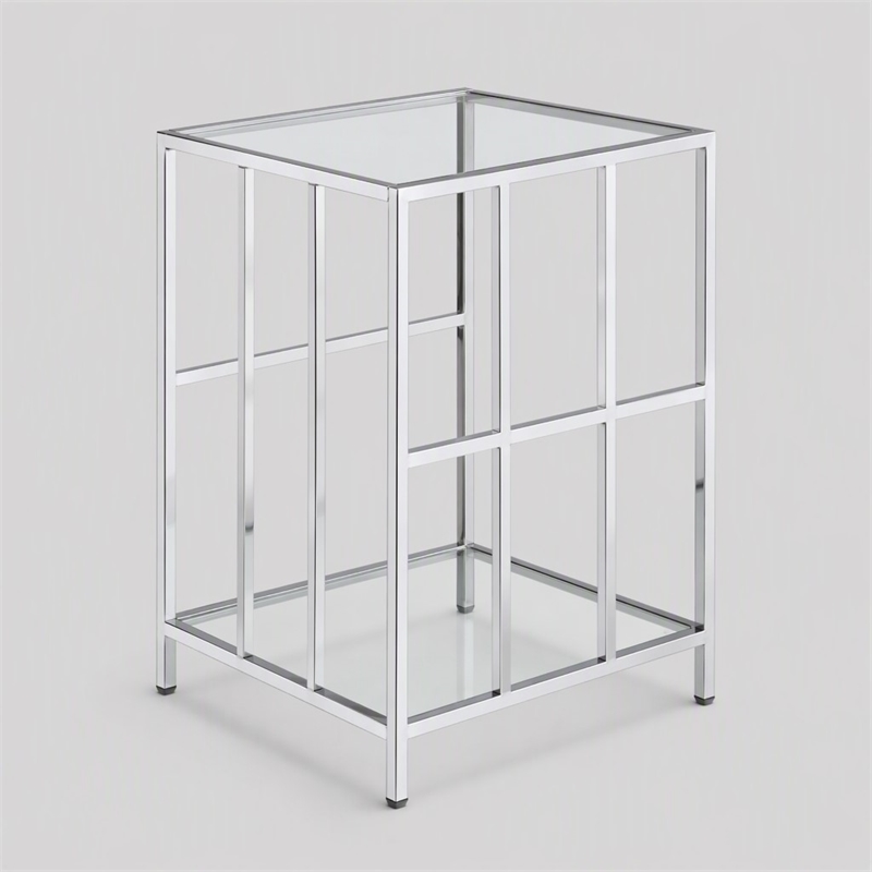 Pemberly Row Mission Glass End Table with Chrome Frame and 2 Tiers