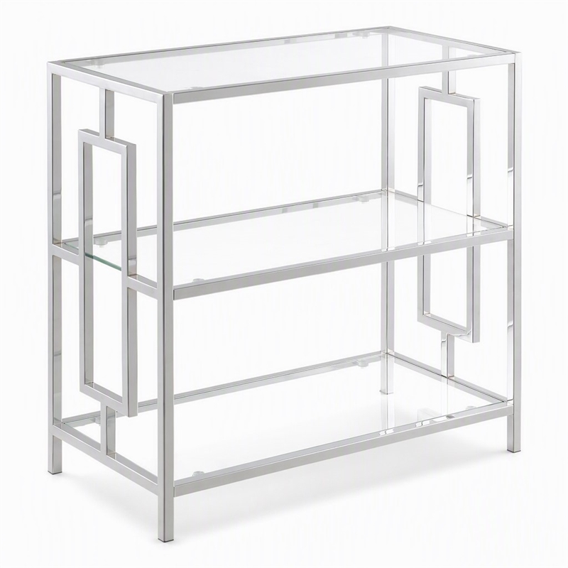 Pemberly Row 3-Tier Chrome Chairside End Table with Glass Shelves