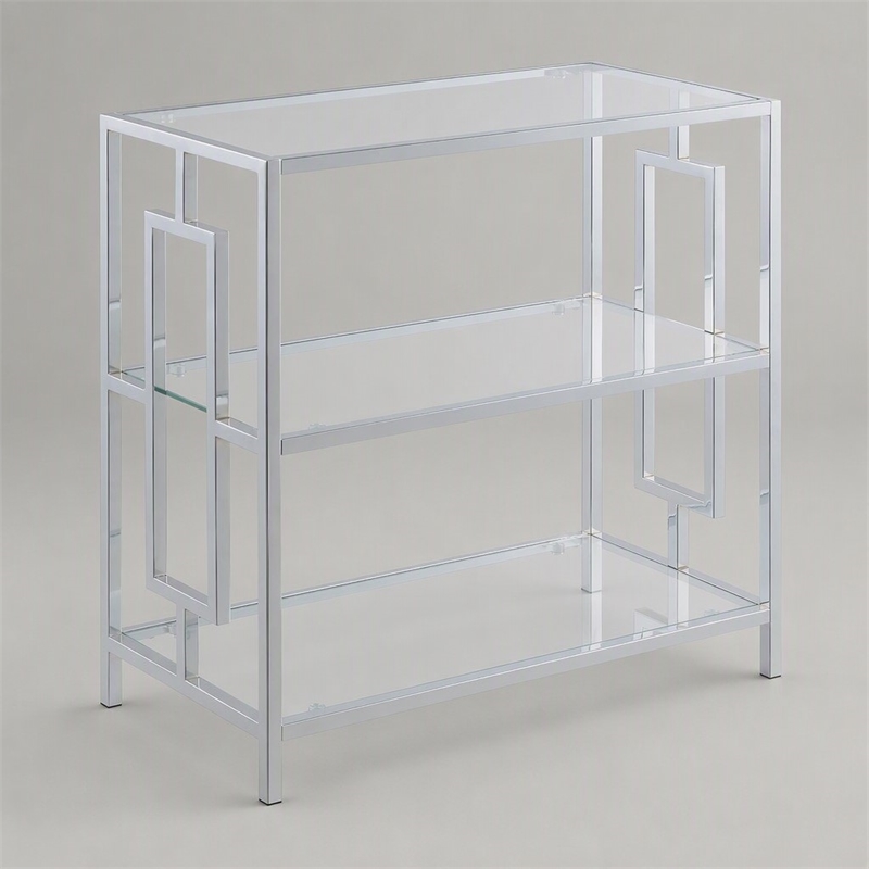 Pemberly Row 3-Tier Chrome Chairside End Table with Glass Shelves