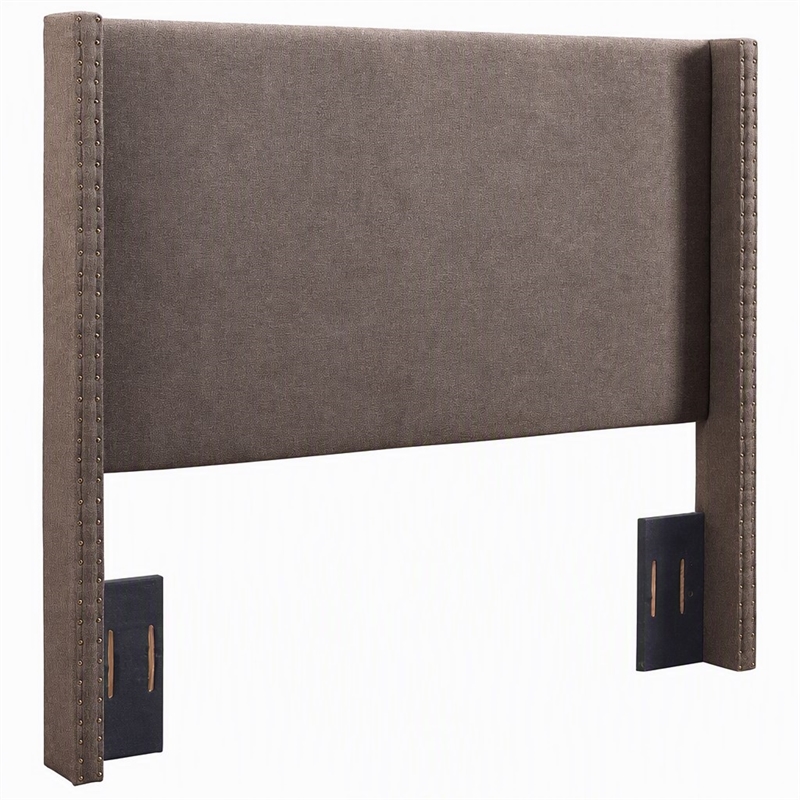 Pemberly Row Upholstered Full/Queen Wingback Headboard in Bourbon Linen