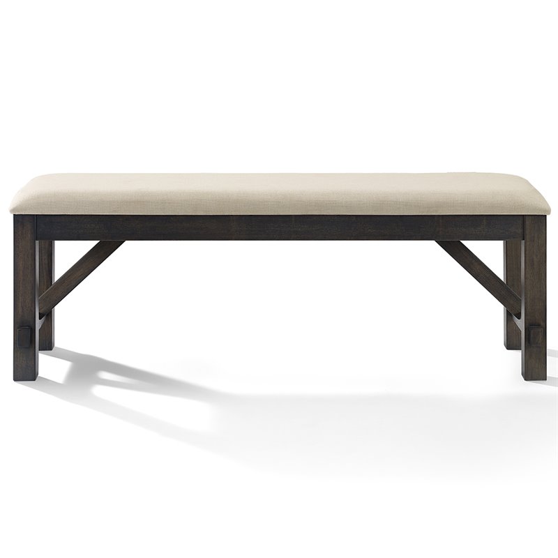 Pemberly Row Wood Bench with Upholstered Slate and Cream Linen Seat