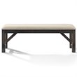 Pemberly Row Wood Bench with Upholstered Slate and Cream Linen Seat