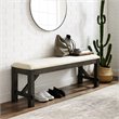 Pemberly Row Wood Bench with Upholstered Slate and Cream Linen Seat