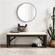 Pemberly Row Wood Bench with Upholstered Slate and Cream Linen Seat